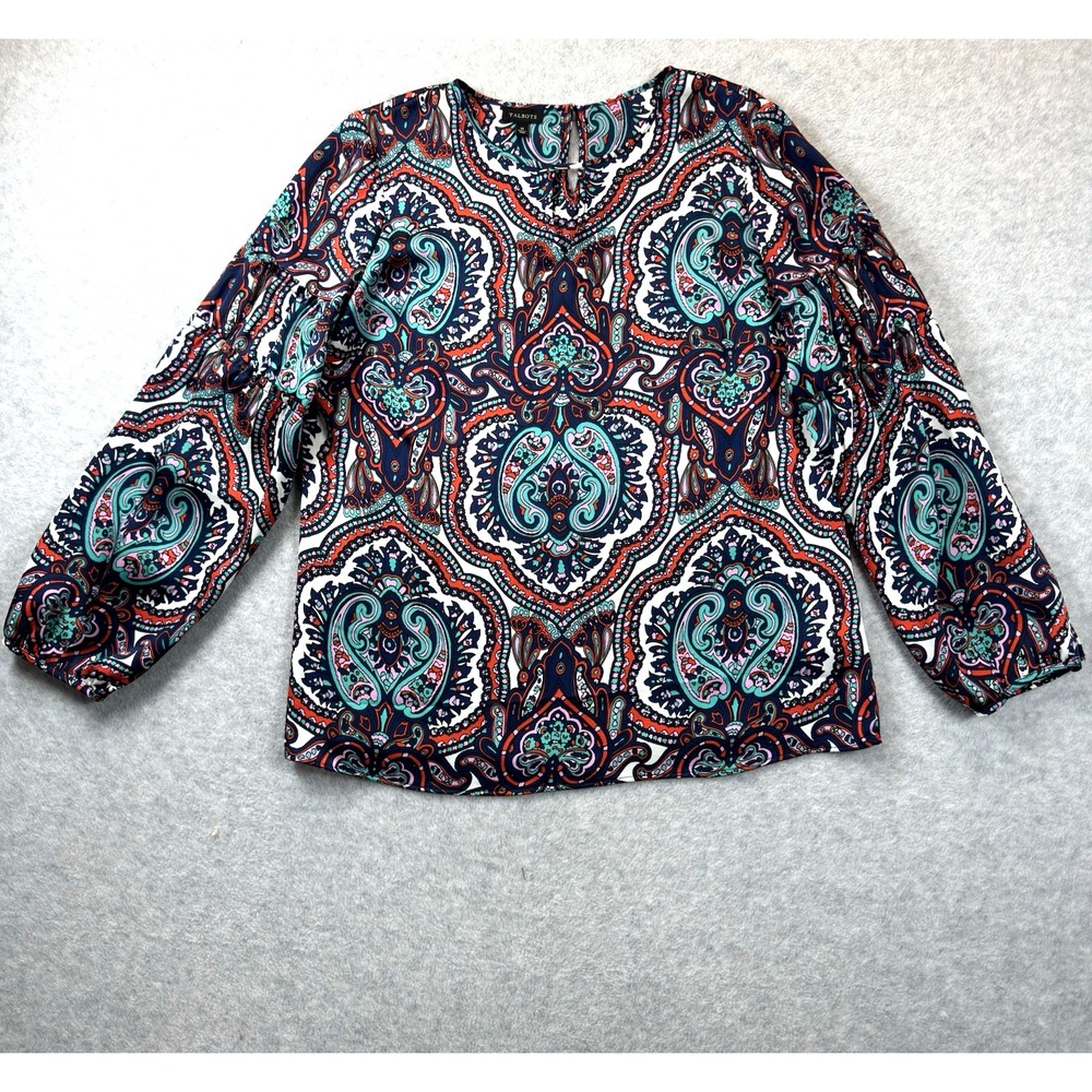 Talbots Women's Paisley Blouse Lightweight Long Sleeves Boho Style Sz. Med